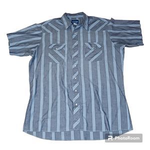 Wrangler Western Shirt Mens XLT Pearl Snap Down Short Sleeve Blue Striped